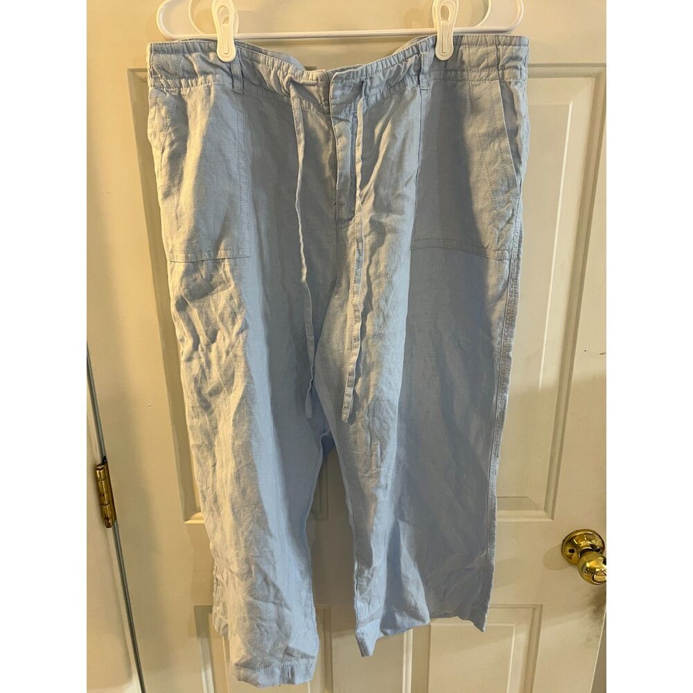Liz Claiborne Light Blue 100% Linen Capri Pants Drawstring Womens Size 16
